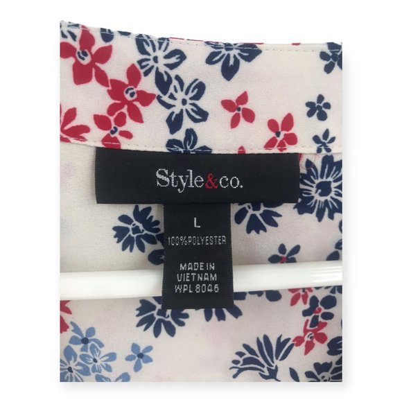 ^ Style & Co. Women's Large NWT Multi-print Side Tie Bell Sleeve Peasant Top - Picture 3 of 5